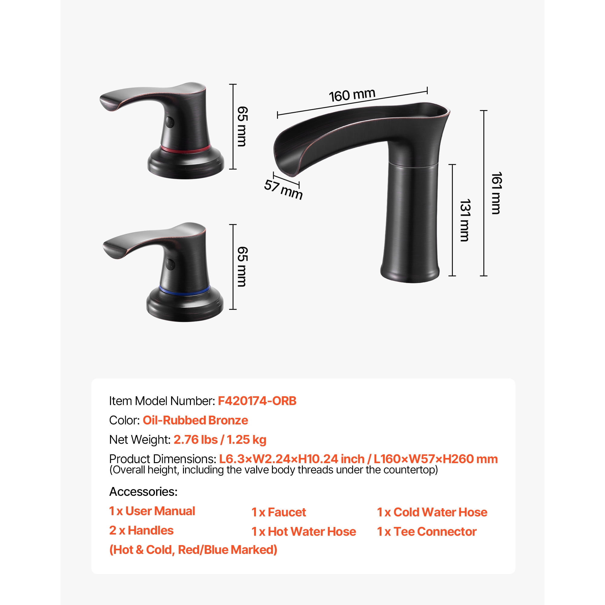 KFFKFF Roman Tub Faucet, 3-Hole Waterfall Bathtub Fixture,Zinc Alloy Bath Faucet Set with Dual Handles, Deck-Mounted Tub Faucet for Washing Pets, Baby Care, and Adult Bathing,Oil-Rubbed Bronze Finish