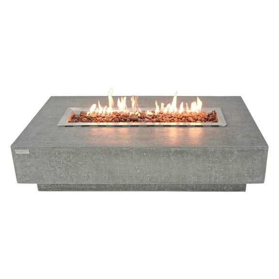 Envelor Elementi Outdoor Hampton Fire Pit Table 56 x 32 Inches Grey Durable Fire Bowl Glass Reinforced Concrete Rectangle Fire Table Propane Patio Fire Place Includes Burner and Lava Rock