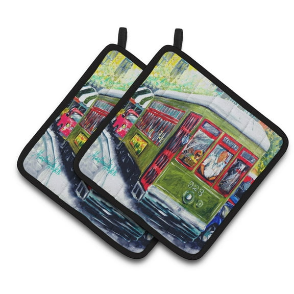 Carolines Treasures MW1338PTHD Streetcar Mid Summer Pair of Pot Holders , 7.5HX7.5W, multicolor