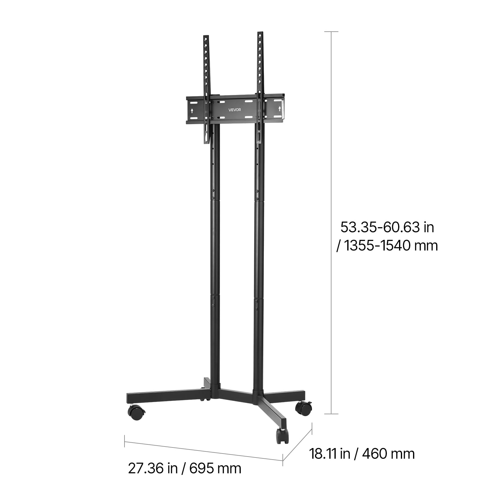 VEVOR Rolling TV Stand, Mobile TV Cart for 32-65 Inch Screens, Height Adjustable, Portable Monitor Stand with Wheels Holds up to 88 lbs for Living Room, Bedroom, Office, Outdoor, Max VESA 400x400mm