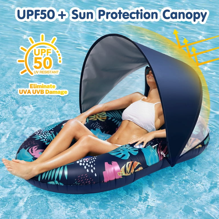 X-Large Inflatable Pool Float Mat With Headrest & Handles - Heavy Duty Sunbed