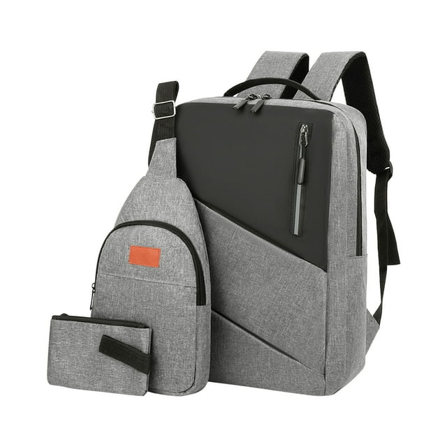 3 PCS Laptop Backpack Crossbody Bag Handbag Set Color Block Multifunctional Multiple Compartments Travel Business Bags Set
