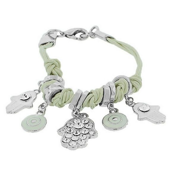 Fashion Alloy White CZ Silver-Tone Evil Eye Hamsa Bracelet