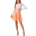 thumbnail image 2 of Faldas de tirantes metálicas Inspire Chic para mujeres, falda A-line de cintura alta para fiestas, color naranja claro, 2 of 5