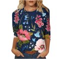 thumbnail image 1 of Elegante blusa de manga tres cuartos con cuello redondo retro para mujer con estampado de Pascua y manga tres cuartos OAVQHLG3B Store  lin121212, 1 of 4