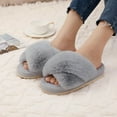 thumbnail image 2 of Litfun Women's Fuzzy Slippers Plush Cross Band Open Toe House Thick Sole Slippers, Grey, Size 8.5-9.5, 2 of 7