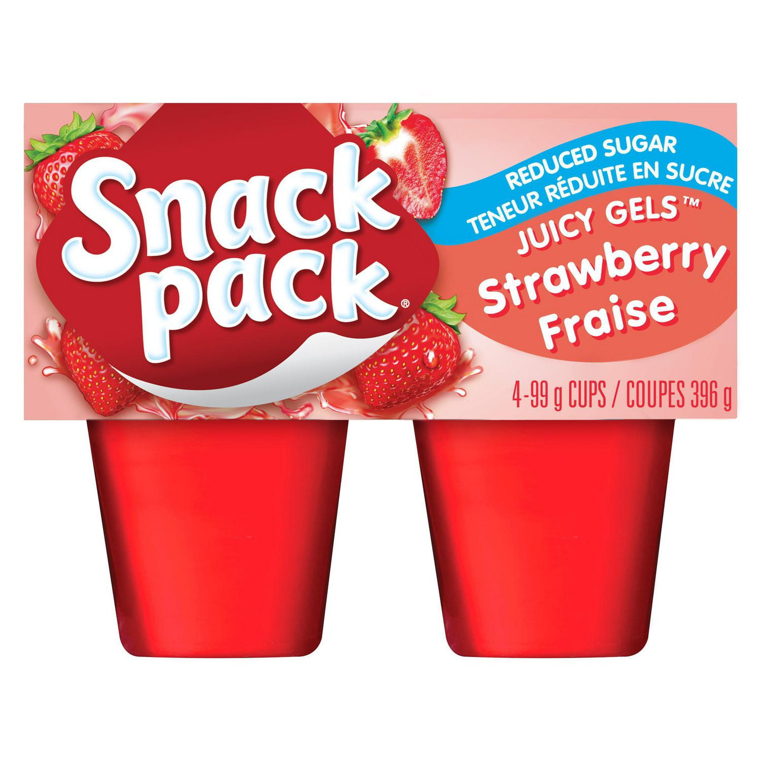 Snack Pack® Juicy Gels® Reduced Sugar Strawberry Fruit Juice Cups, 4 Cups, 396 g