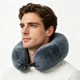 thumbnail image 4 of Stuffable Travel Neck Pillow Fillable Storage Bag Holds 8-10 Clothing Items Adjustable Velvet Airplane Rest Cushion for Flights Vacations Car Road Trips, 4 of 8