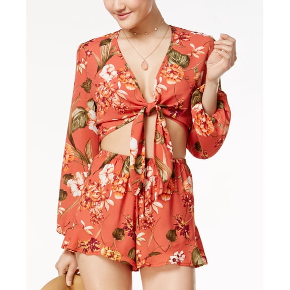 American Rag Tie Front Crop Top Tropical Print L