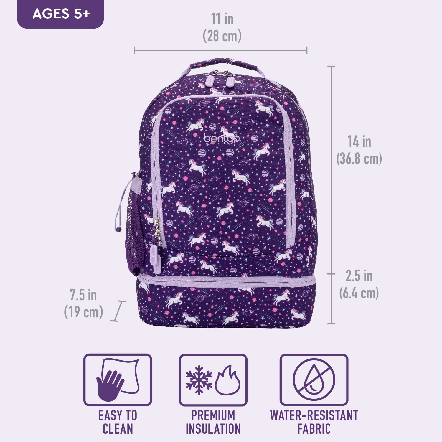 bentgo Kids Prints Unicorn Backpack w/ Lunch Box Purple (BGBKPAK-UNI)