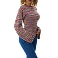 thumbnail image 5 of Franhais Ladies Long Sleeve Casual Knitwear, Autumn Creative Rainbow/Color Matching Round Collar Curled Selvedge Short Pullover Sweater, 5 of 9