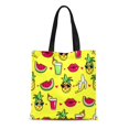 thumbnail image 1 of JSDART Sac Fourre-Tout en Toile Lèvres Ananas Tropique Cocktail Melon D\'eau Banane et Patchs Sac d'Épicerie Réutilisable Durable, 1 of 1