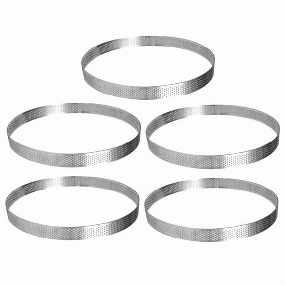 5Pack 20cm Circular Tart Rings with Holes Stainless Steel Fruit Pie Quiches Cake Mousse Mold Kitchen Baking Mould