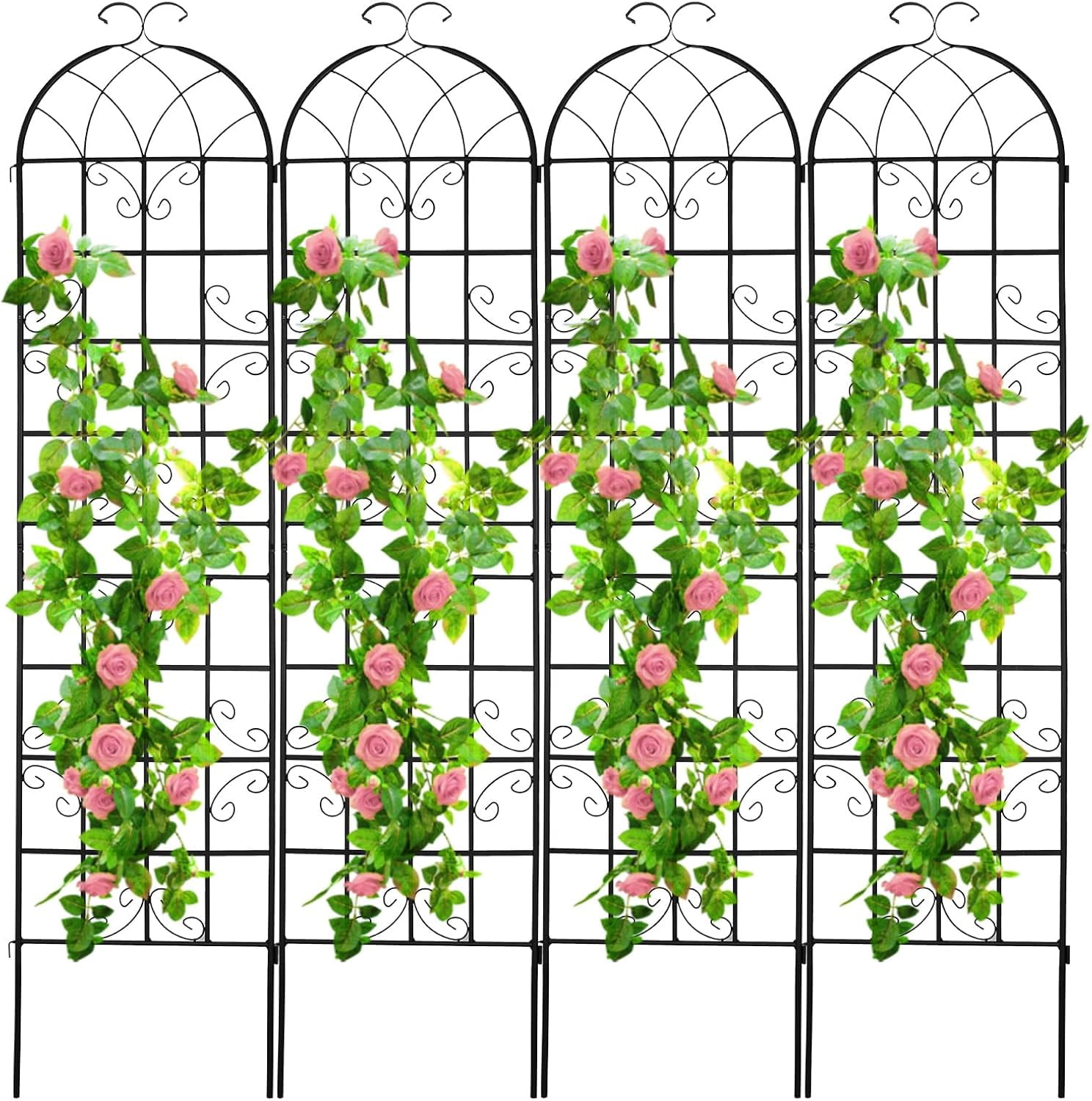 SHZOND 4 Pack 86.2 x 19.7 in Metal Garden Trellis for Climbing Plants, Black Metal Garden Trellis for Vines Plant Rose Flowers Vegetables Support, Large Decorative Outdoor Trellis