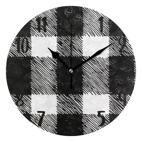 10" Quartz Indoor Wall Clock, Silent Mechanism Clock Black White Plaid
