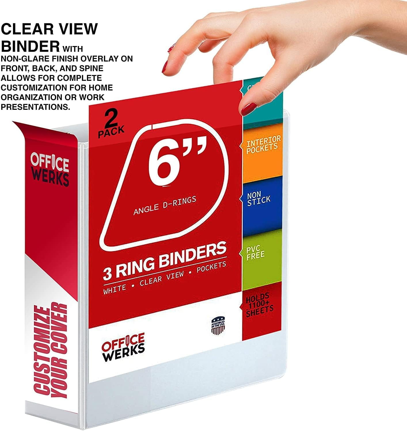 6-in White, 4-Pack, Heavy Duty Slant D-Rings,1100+ Sheet Capacity, Binder Locking, 3 Ring Binder, Clear View, Pockets (6.5 Inch Spine)