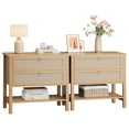 thumbnail image 1 of Rattan Night Stand Set of 2, Boho Nightstand with 2 Drawers and Storage Shelf, Modern Farmhouse Nightstand, Side Tables for Living Room, Bedroom, 1 of 9