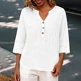 thumbnail image 7 of MVRLSH Womens Tops Shirts Blouse Casual 3/4 Sleeve V Neck Button Solid Plus Size Breathable Summer Top Loose Fit Linen Blouses White - XXXXL, 7 of 7