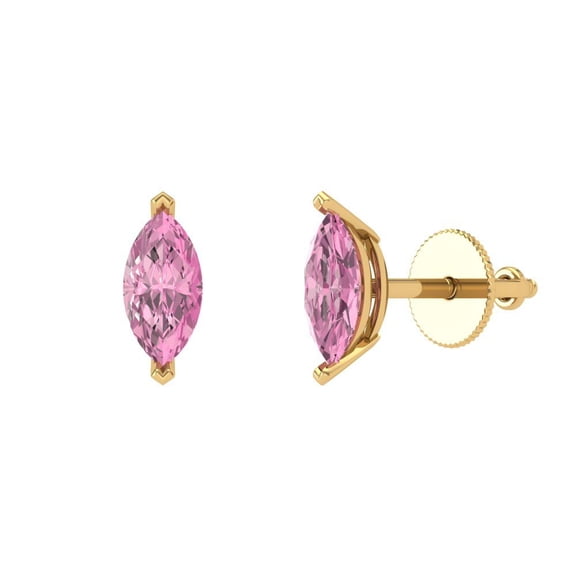 Clara Pucci 1Ct Pink Marquise Cut VVS1 Screw Back Stud 18k Solid hypoallergenic Gold Designer Earrings For April