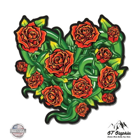 Roses Heart Tattoo - 3" Vinyl Sticker - For Car Laptop I-Pad Phone Helmet Hard Hat - Waterproof Decal