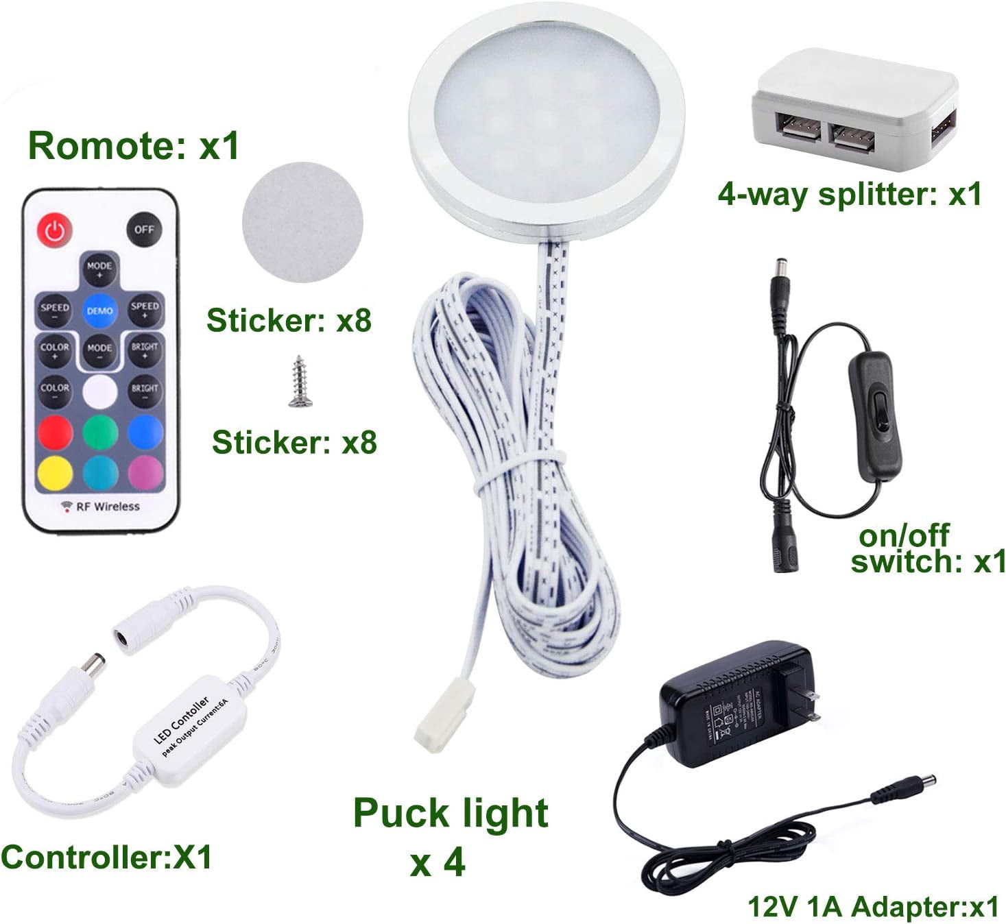 Aiboo RGB Dimmable LED Under Cabinet Lights Kit with Wireless Remote, 6 Lights for Kitchen Counter Ambiance