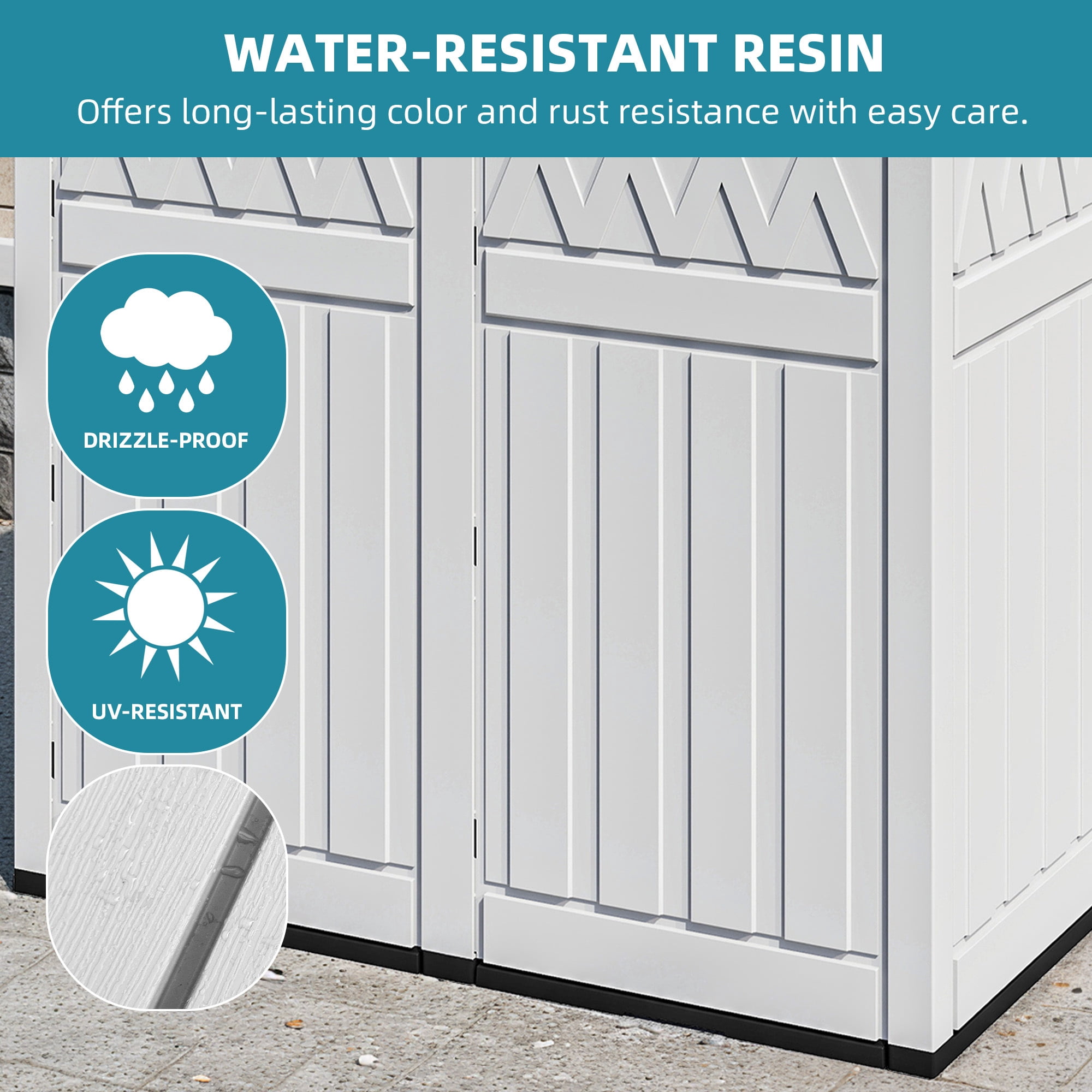 Uforic Double Compartment Outdoor Trash Can, 62 Gallon Waterproof Resin Garbage Bin with Tiered Lid and Drip Tray for Patio Deck Backyard, Black & White