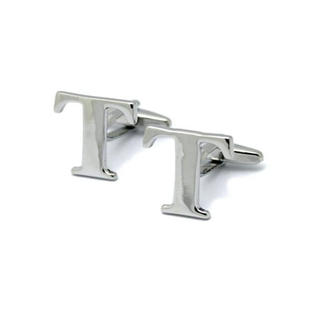 Pair of Personalized Silver Tone Initial Cufflinks - English Alphabet Letter T