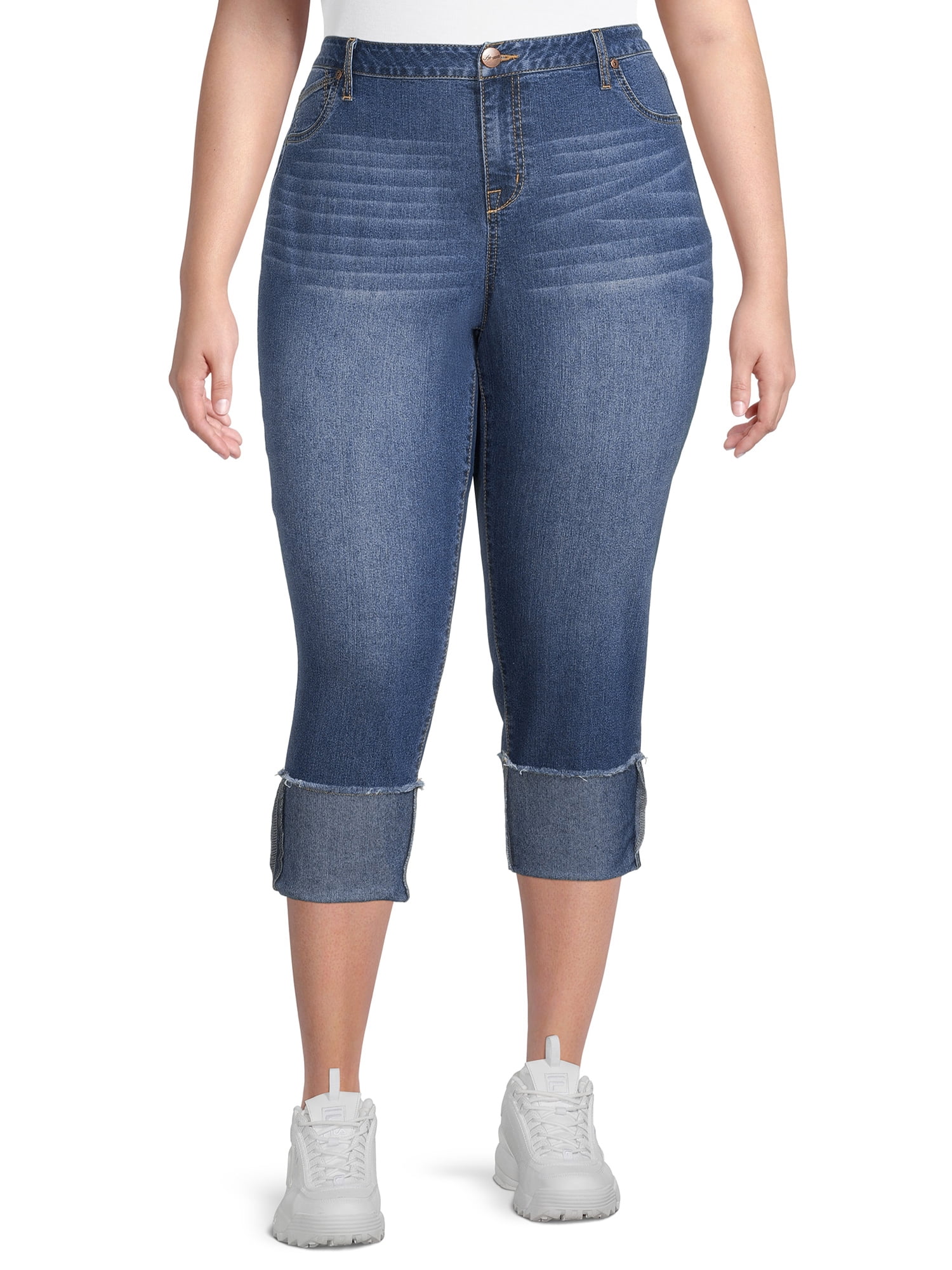 A3 Denim Women's Plus Size Roll Cuff Capri Jeans - Walmart.com
