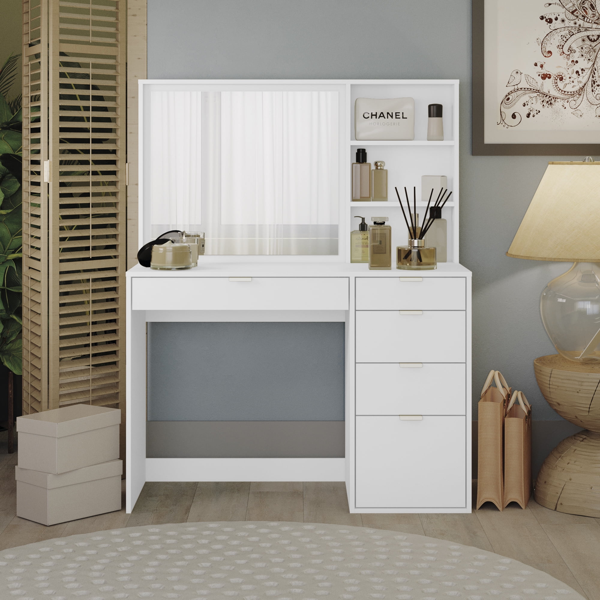 Topaz 5 Drawers Vanity with Storage Shelves - Walmart.com