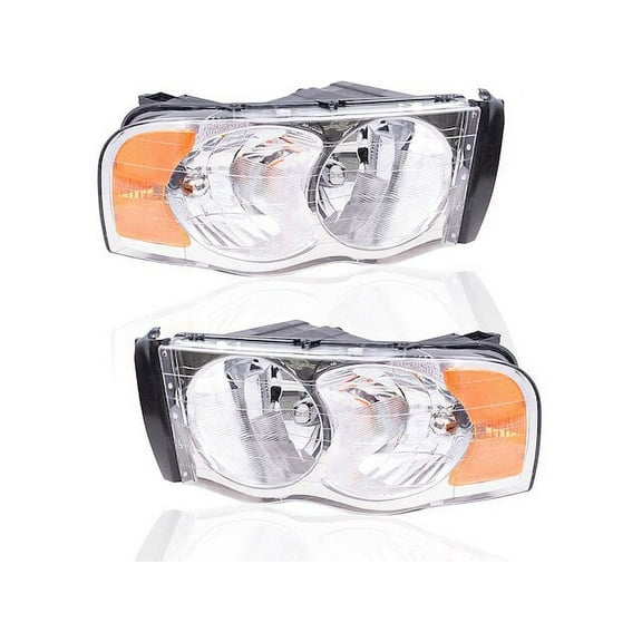 Left Driver Side Halogen Headlight Assembly - Set of 2 - Compatible with 2002 - 2005 Dodge Ram 1500 2003 2004