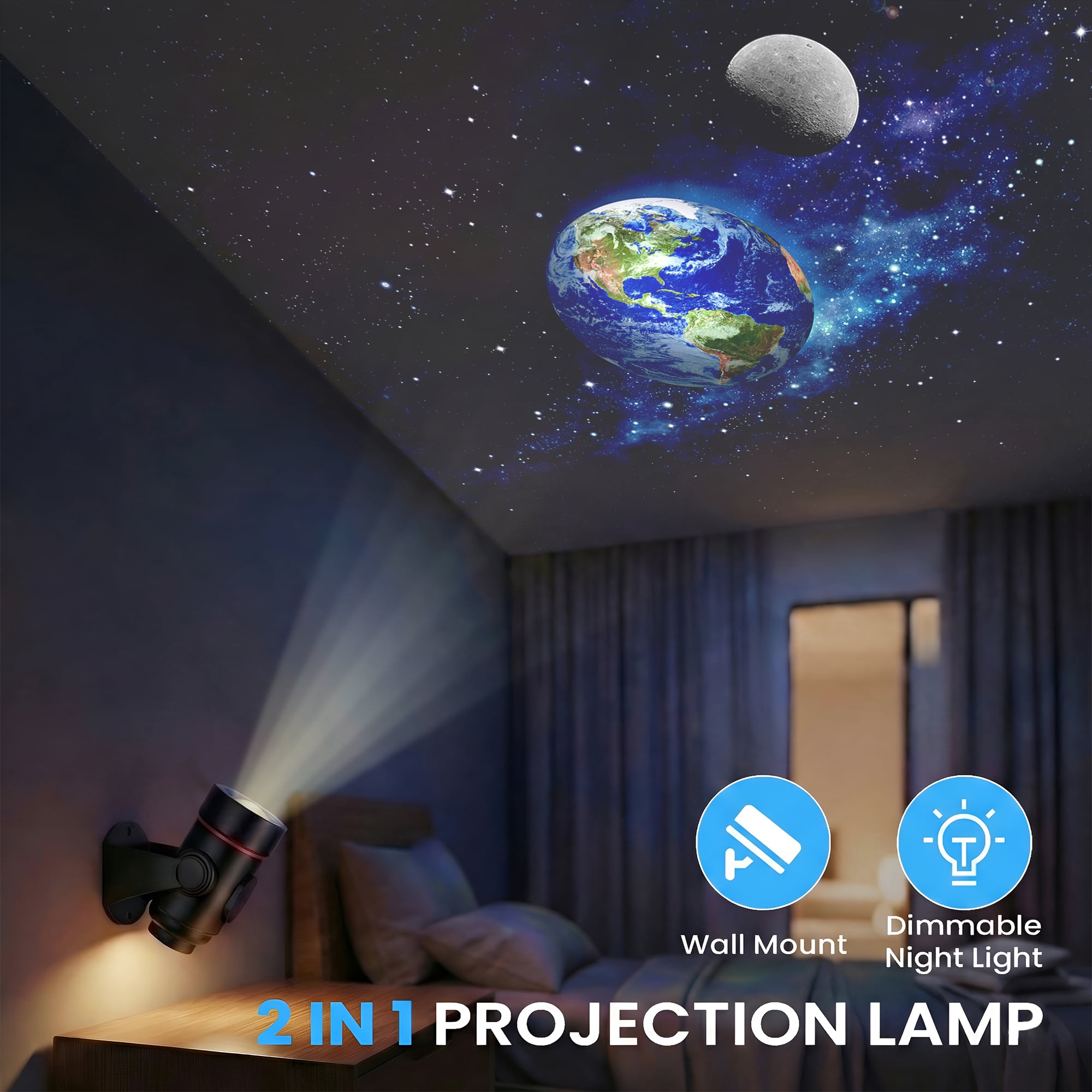 DAYBETTER 2-in-1 HD Planetarium LED Projector, Rechargeable Galaxy Light Projector with Dimmable Night Light for Kids, Room Decor