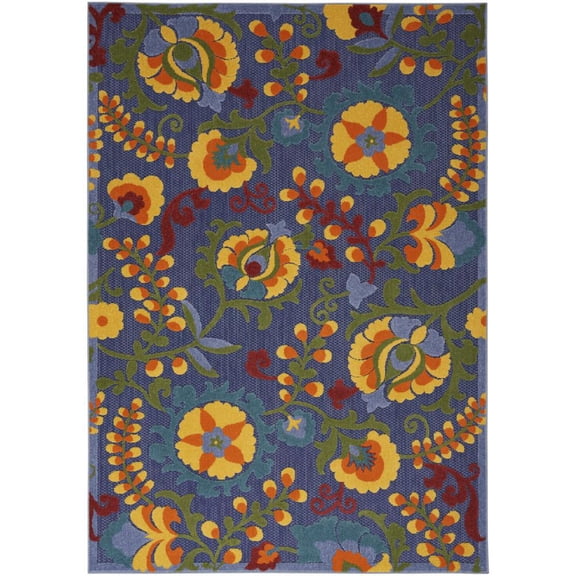 4' X 6' Blue And Yellow Floral Power Loom Area Rug