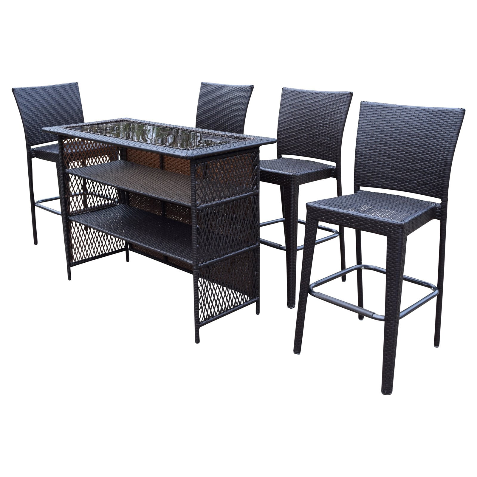 Oakland Living Elite Wicker 5 Piece Outdoor Bar Set