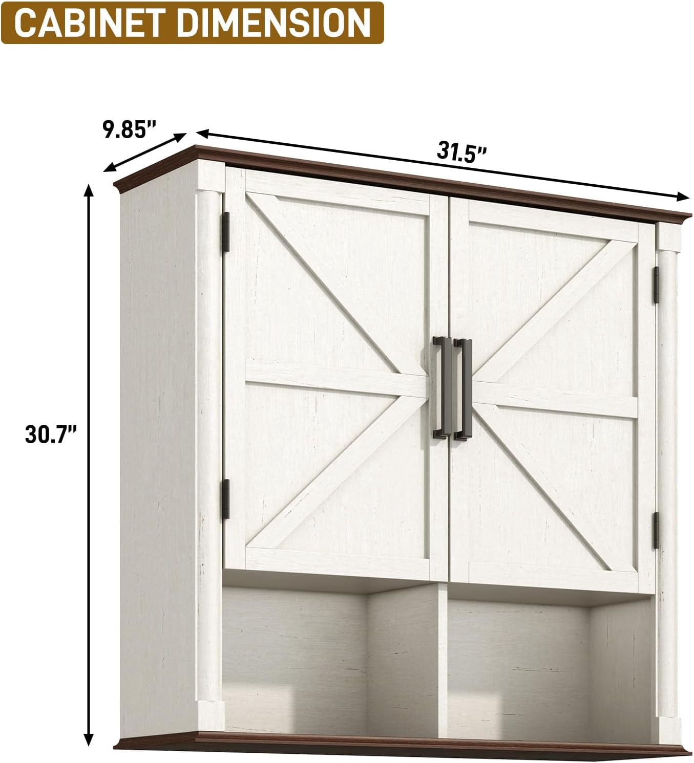 Farmhouse Wall Medicine Cabinets with 2 Barn Doors, Wood Bathroom Storage Cabinet with Roman Column Decor,Farmhouse Double Storage Cabinets with Adjustable Shelf & Door Cabinets, Rustic White
