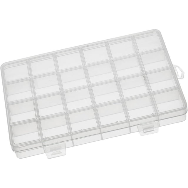 HUGFEGWE Clear Plastic Organizer Box,Component Storage Box,24 Grids Fixed Storage Container Jewelry Box for Beads Art DIY Crafts Jewelry Fishing Tackles 7.60"x5.20"x0.87"(LxWxH) Clear White 1PCS