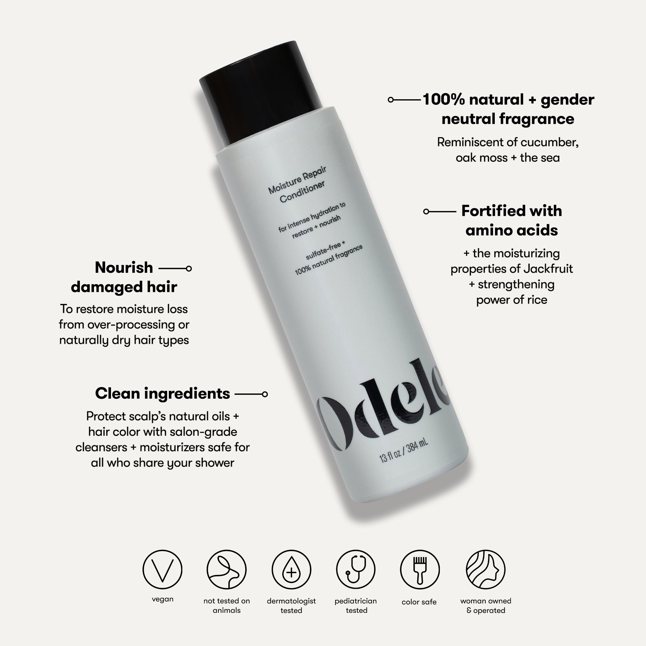 Odele Moisture Repair Conditioner for Dry + Damaged Hair, Silicone + Sulfate Free, 13 fl oz