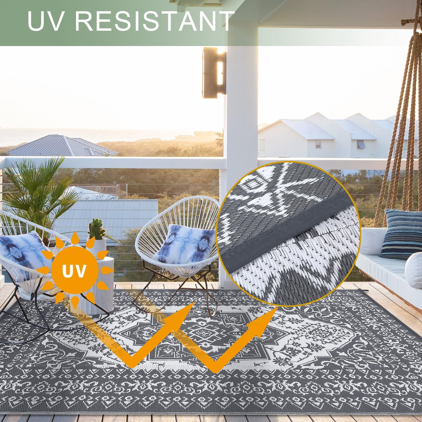 Danolapsi Outdoor Rugs 8x10 Waterproof Reversible Outdoor Plastic Straw Rug Vintage Retro Patio Rug Indoor Outdoor Carpet RV Mat Outside,Lightweight Portable Carpet with Storage Bag for Patio Camp