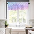 thumbnail image 3 of Mermaid Tail Kitchen Curtains Valance and Tier Set Rainbow Gradient Overlay Rod Pocket Short Curtains for Small Window 3 Pieces Set for Bedroom Bathroom Cafe (54" x 18"+27" x 24"), 3 of 7