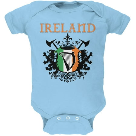 

St. Patricks Day - Heraldic Irish Harp Light Blue Soft Baby One Piece - 12-18 months