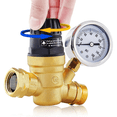 thumbnail image 1 of RV Water Pressure Regulator Valve, Adjustable Water Pressure Reducer with Gauge and Inlet Screen Filter for RV, 1 of 8