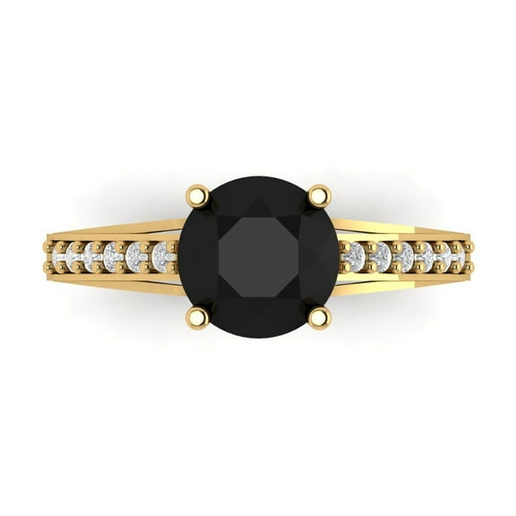 Solitaire with Accents Engagement Ring for Women - 2.21ct Natural Onyx in 18K Yellow Gold Promise Ring