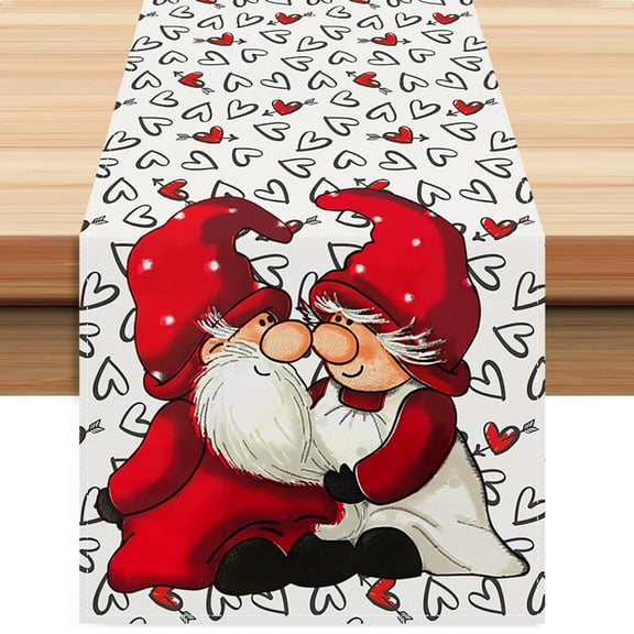 FYTPOV Gnomes Table Runner, Valentines Day Decorations, Black Hearts Printed Table Runner for Wedding Party, Christmas Runner for Table Home Decor, 13x72 inch