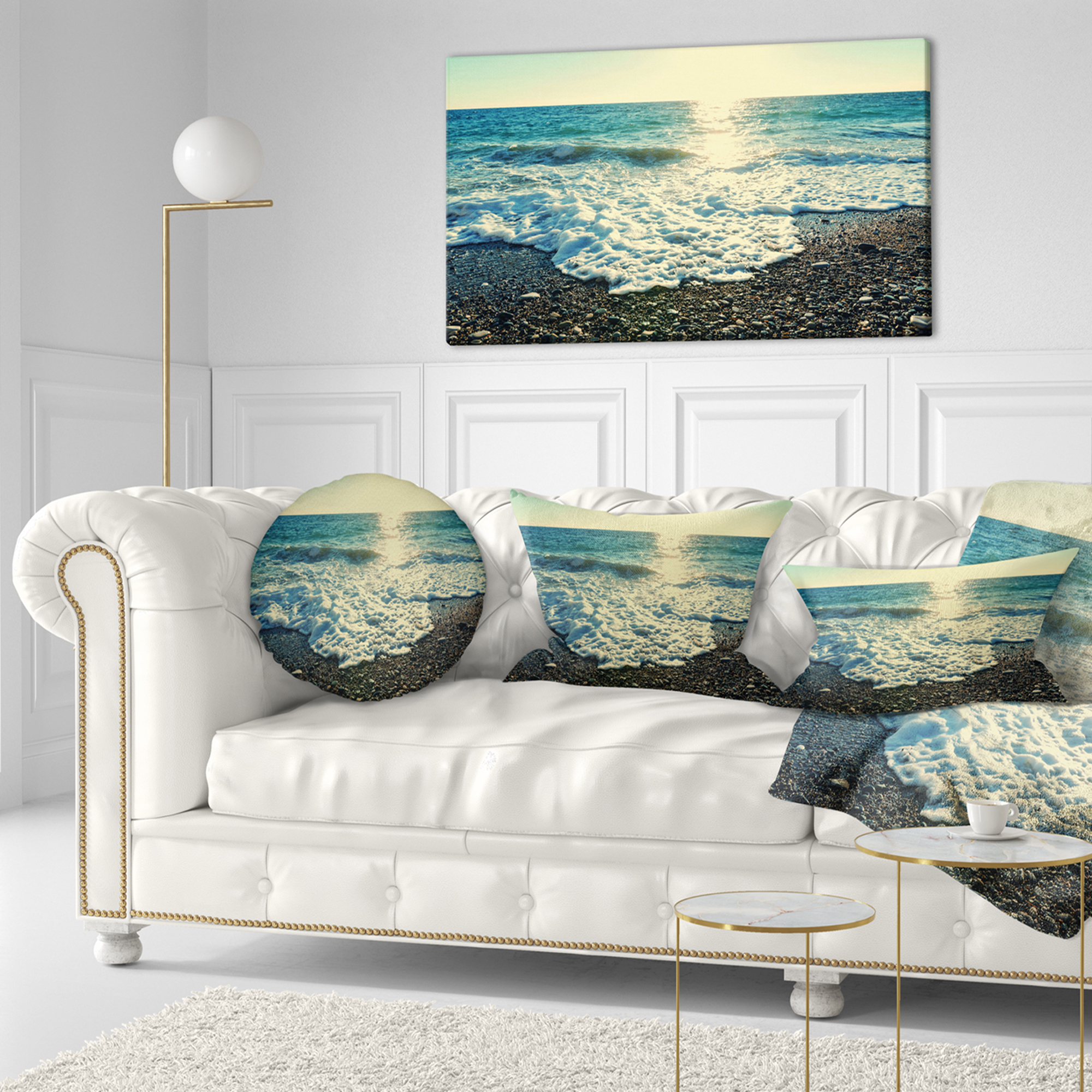 Designart Dramatic Blue Waves on Beach - Seashore Throw Pillow - 12x20