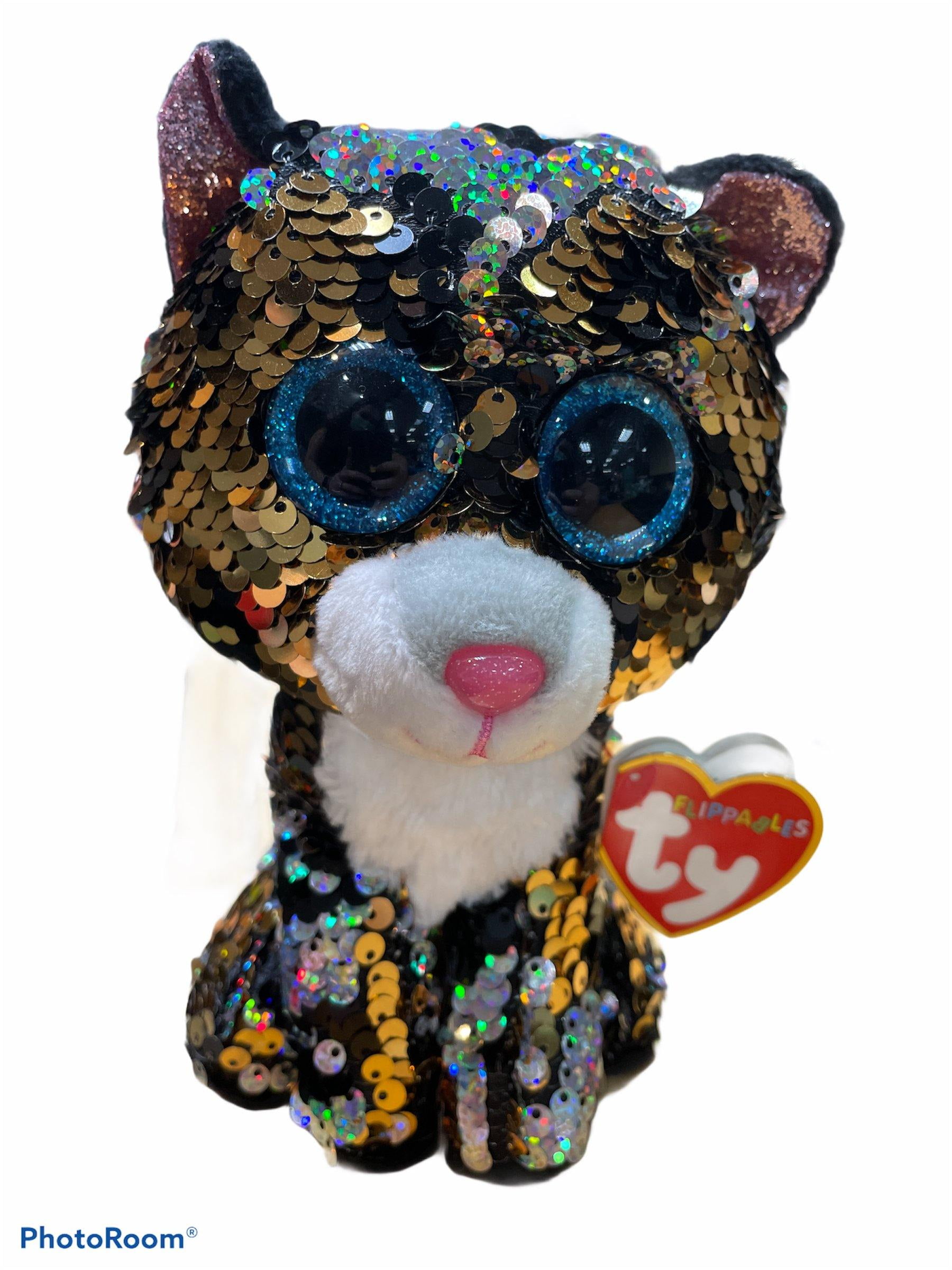TY FLIPPABLES BEANIE BUDDIES BUDDY STERLING LEOPARD SEQUIN SOFT TOY NEW WITH TAG 