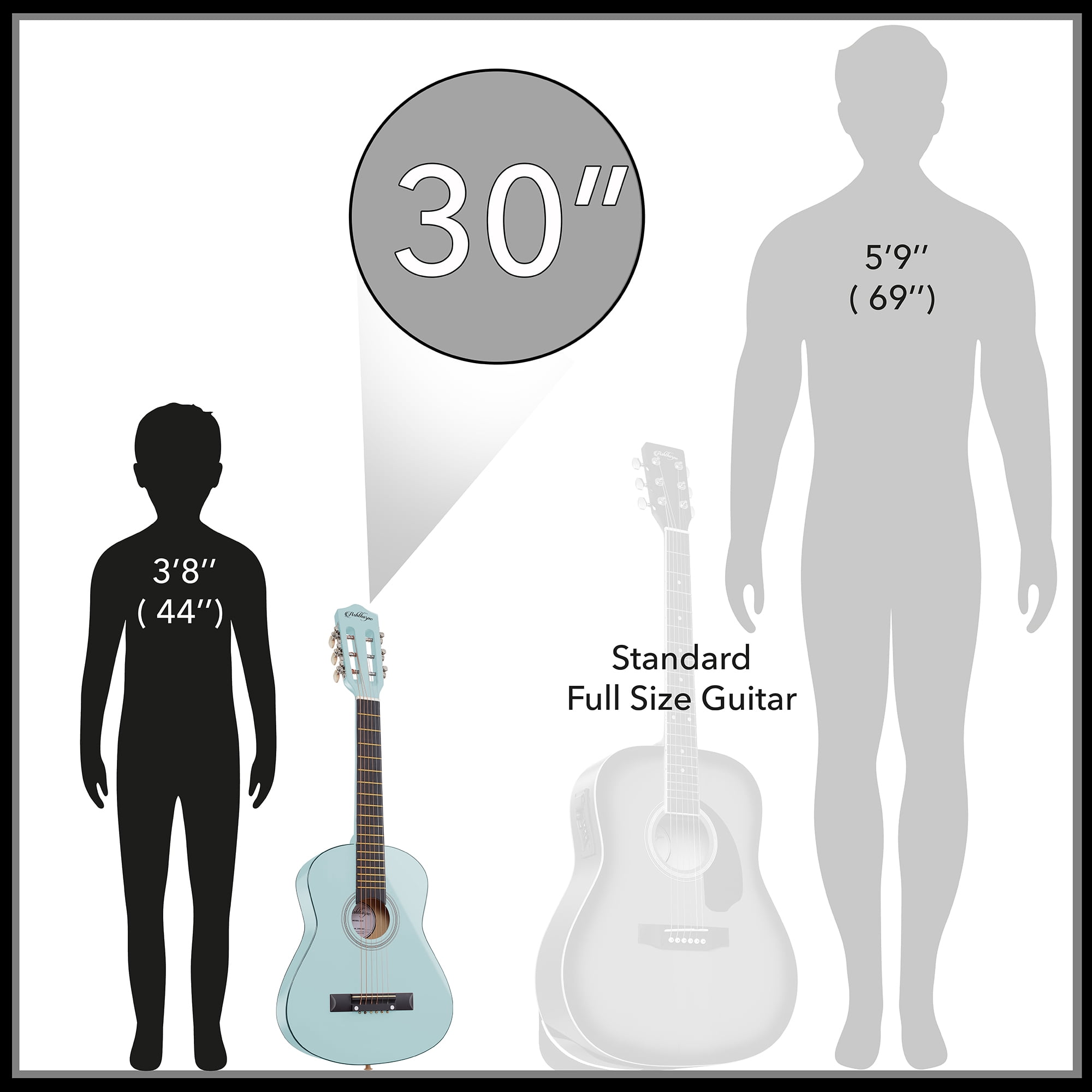 Ashthorpe 30-Inch Kids Acoustic Guitar - Light Blue, Beginner Starter Kit with Gig Bag, Extra Strings, Strap, and Lessons