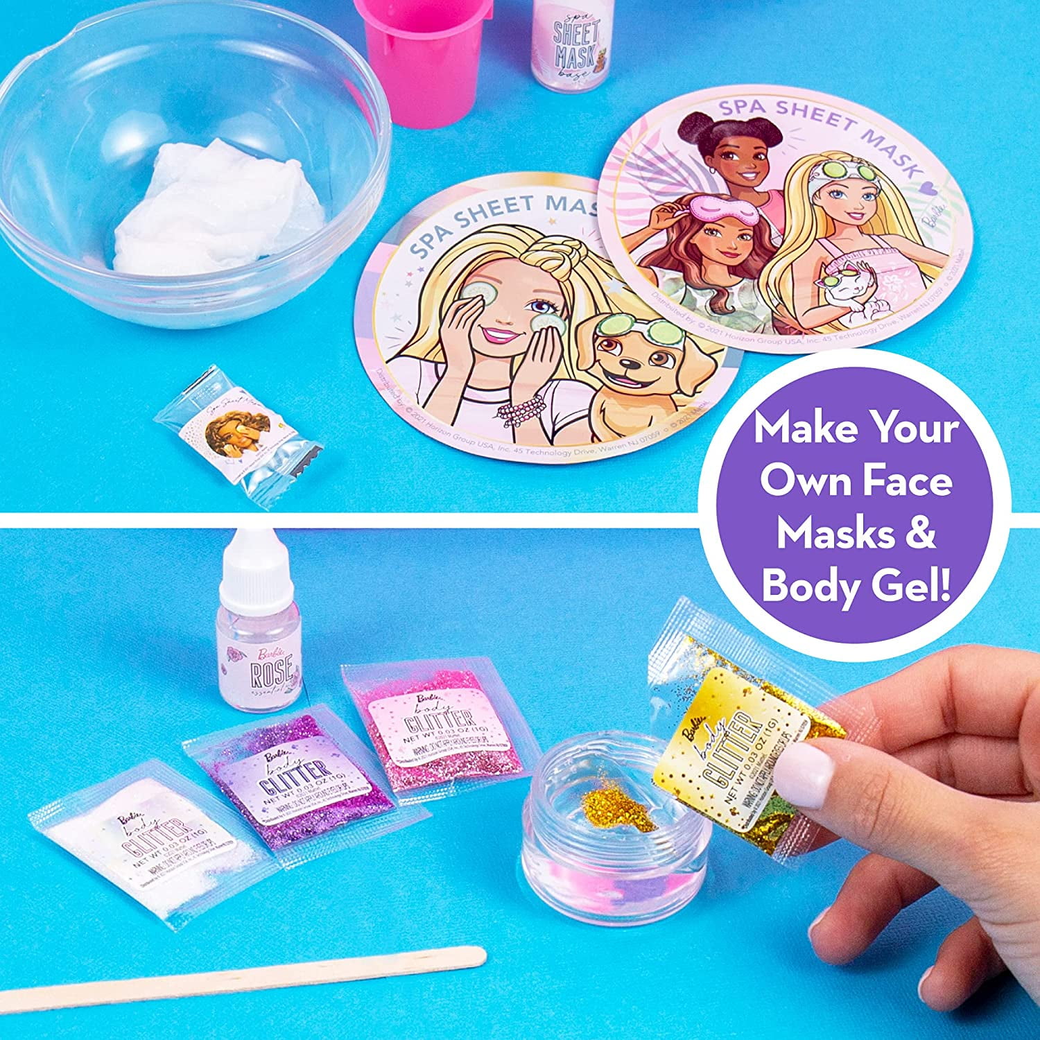 Barbie Cosmetic Case by Horizon Group USA DIY Beauty Kit for an at Home Spa Day Create Your Own Face Sheet Masks Nail Art Body Glitter Includes Reusable Storage Case with Removable