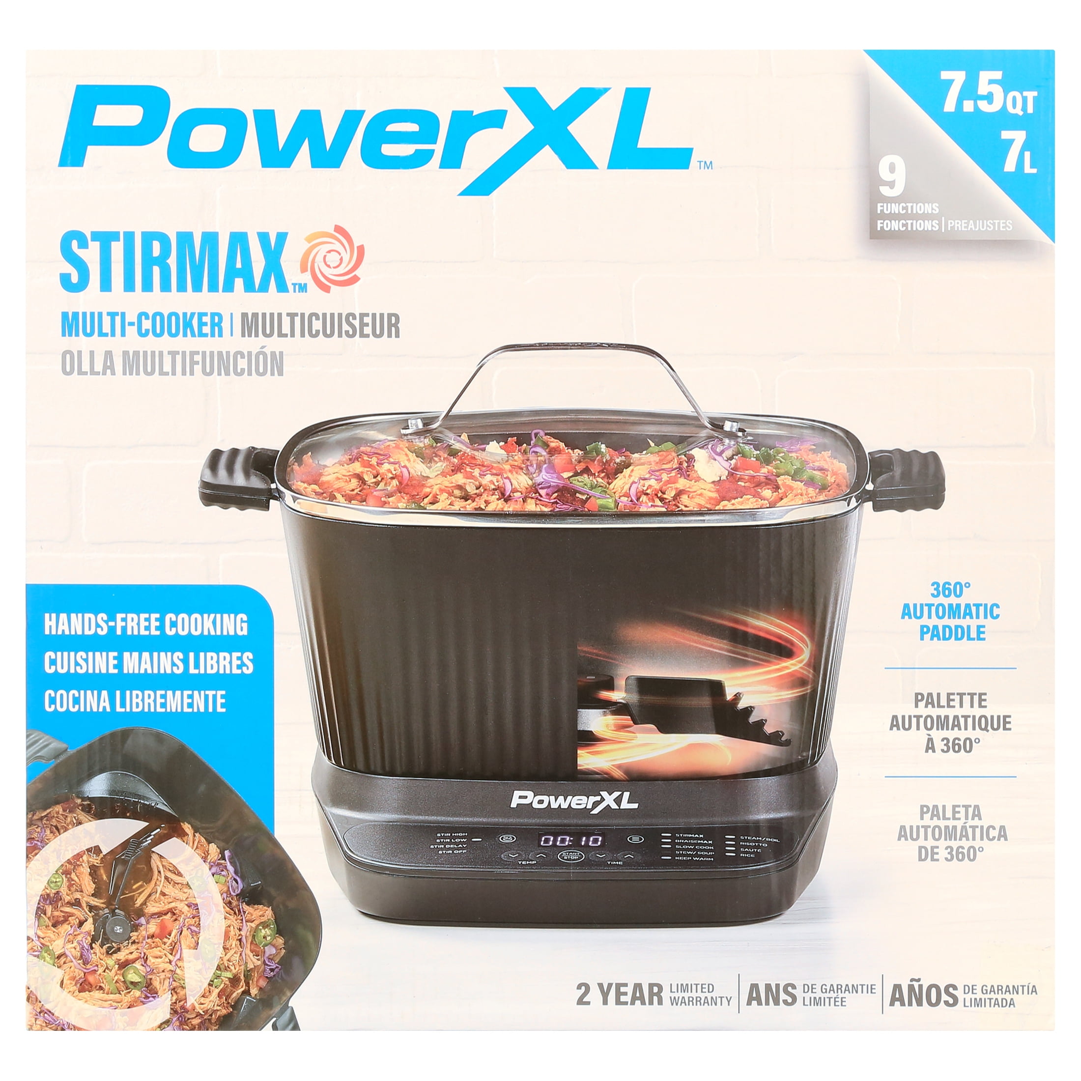 Power XL StirMax 7.5 Qt MultiCooker with Auto Stir/Shred Paddle and 9 Presets, Matte Black  (图3)