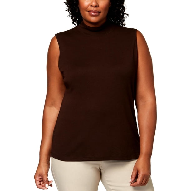 Download Karen Scott - Karen Scott Women Plus Chocolate Mock Neck ...