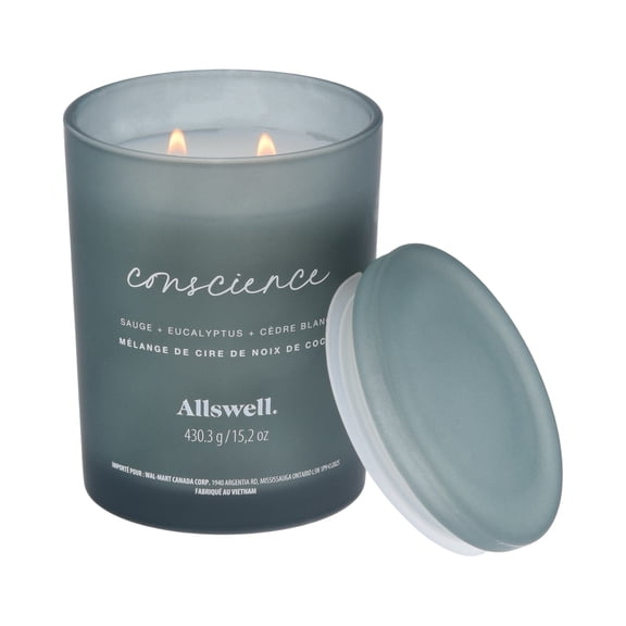 Allswell Scented 15 oz. Coconut Wax Spa Candle, Mindful (Sage + Eucalyptus + White Cedar)
