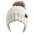 thumbnail image 2 of C.C Fleece Lined Cable Knit Faux Fuzzy Fur Skull Cap Beanie With Pom, Ivory, 2 of 5